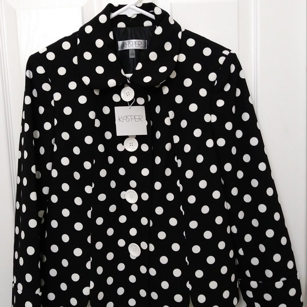 Kasper Womens Polka Dot Split Hem Suit Jacket Size 8